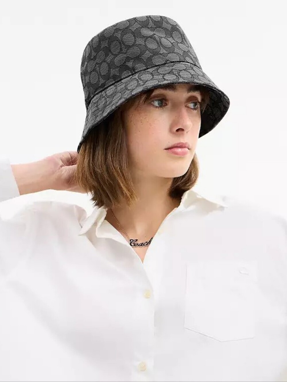 NWT Authentic Coach Charcoal Signature Logo Bucket Hat